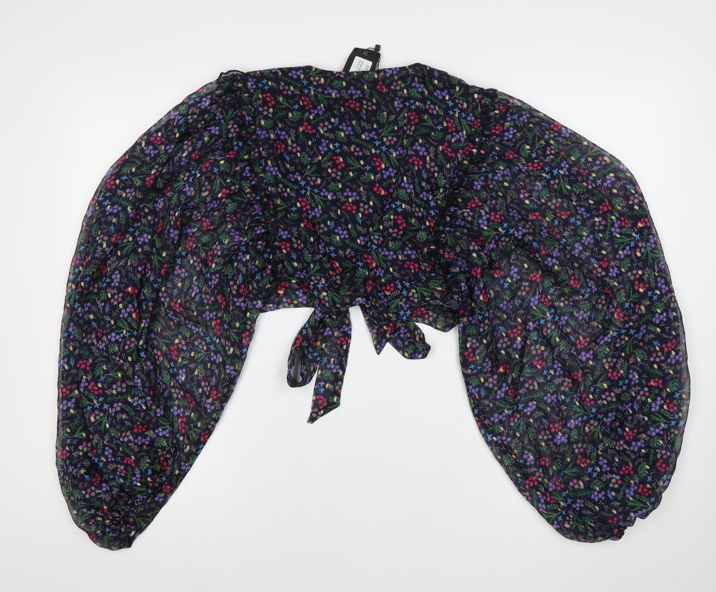 Nasty Gal Womens Floral Chiffon Cropped Blouse Top UK 12 Multicoloured