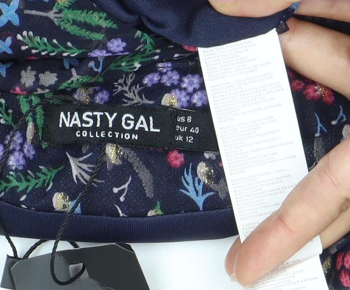 Nasty Gal Womens Floral Chiffon Cropped Blouse Top UK 12 Multicoloured