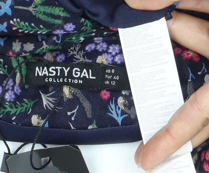 Nasty Gal Womens Floral Chiffon Cropped Blouse Top UK 12 Multicoloured