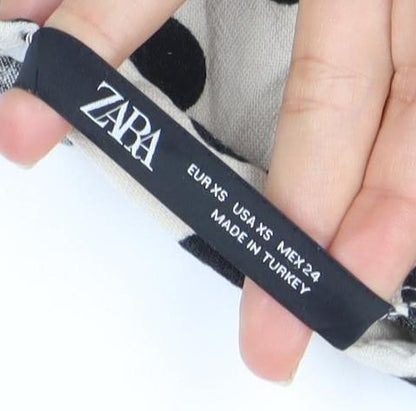 ZARA Women Ivory Black Polka Dot V-Neck Playsuit Size 6