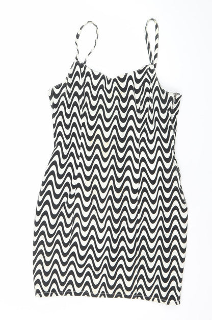 H&M Women Black White Geometric Mini Slip Dress Size 12 Cotton