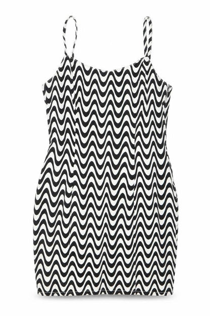 H&M Women Black White Geometric Mini Slip Dress Size 12 Cotton