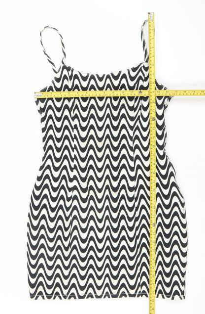 H&M Women Black White Geometric Mini Slip Dress Size 12 Cotton