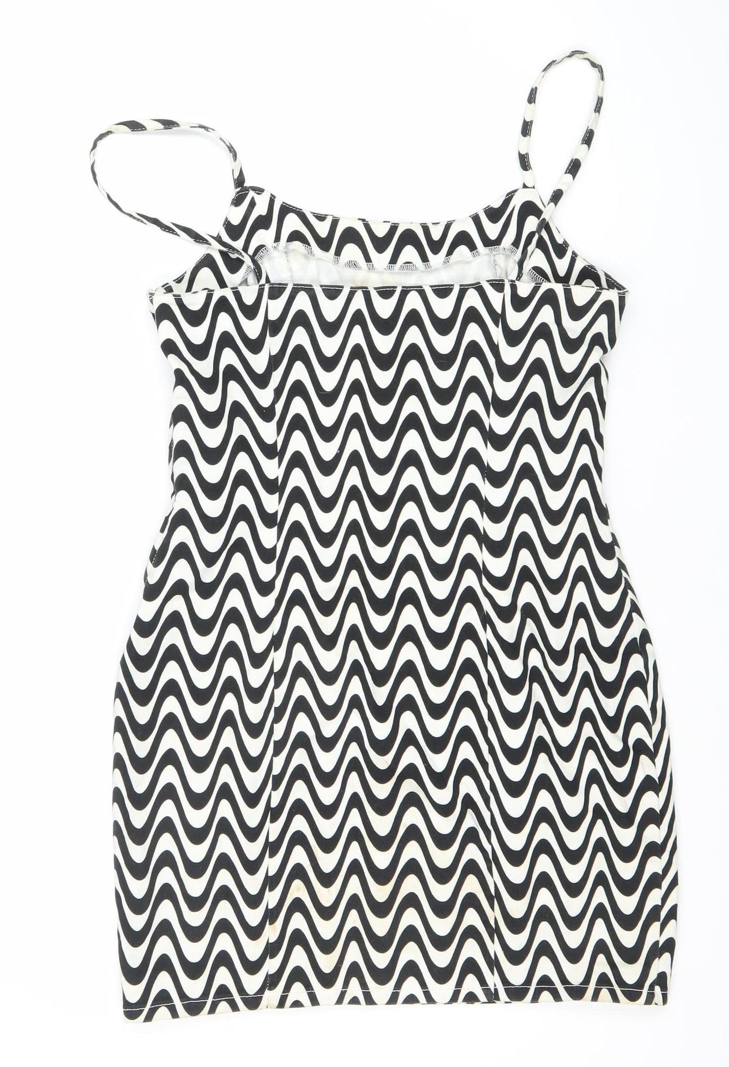 H&M Women Black White Geometric Mini Slip Dress Size 12 Cotton
