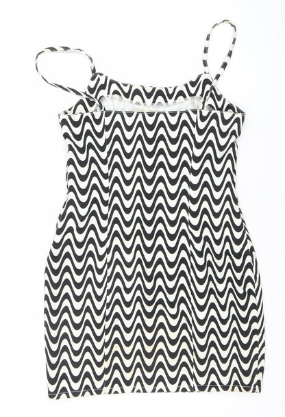 H&M Women Black White Geometric Mini Slip Dress Size 12 Cotton