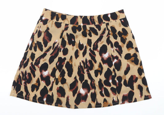 PrettyLittleThing Women’s Beige Leopard Print A-Line Skirt UK 12