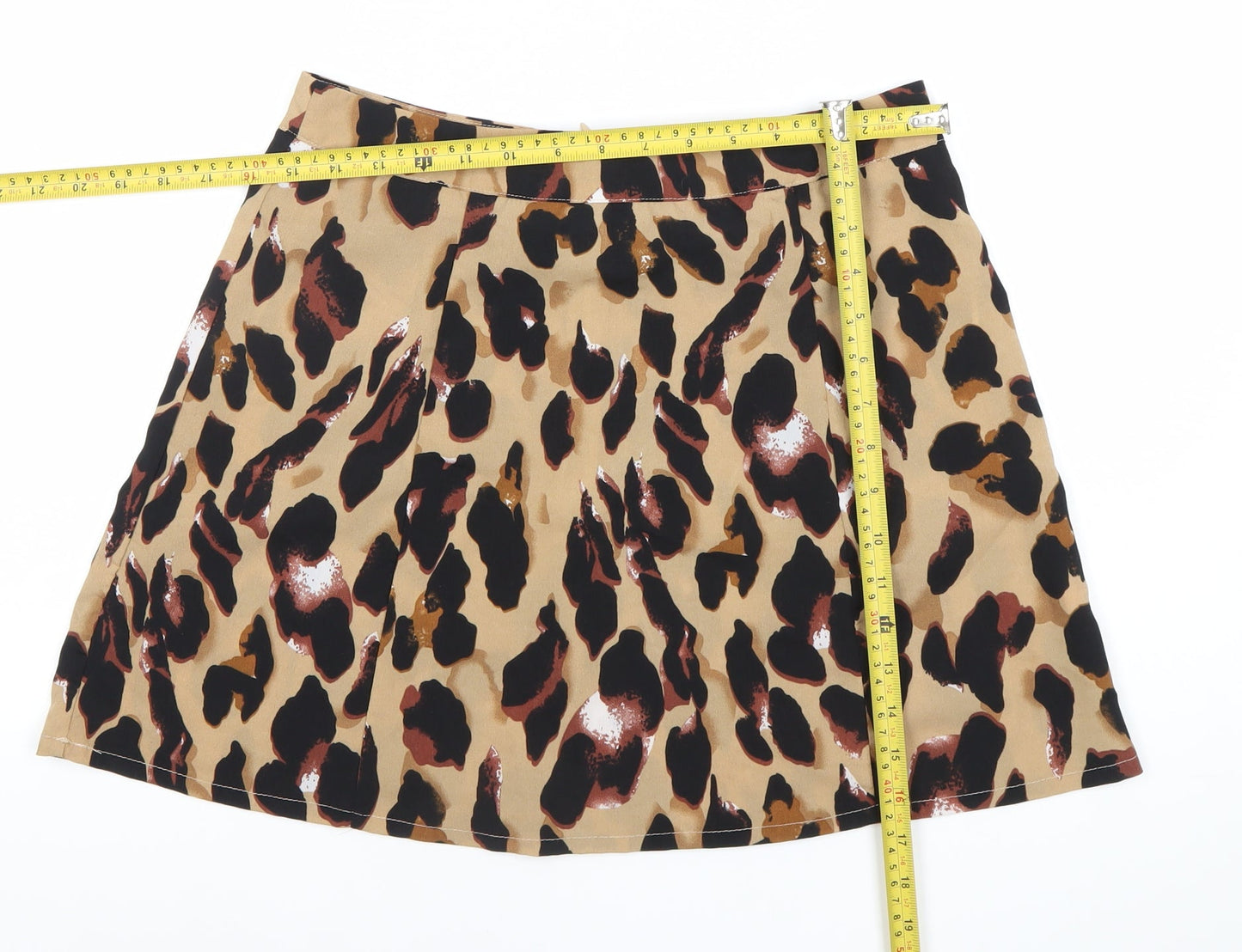 PrettyLittleThing Women’s Beige Leopard Print A-Line Skirt UK 12