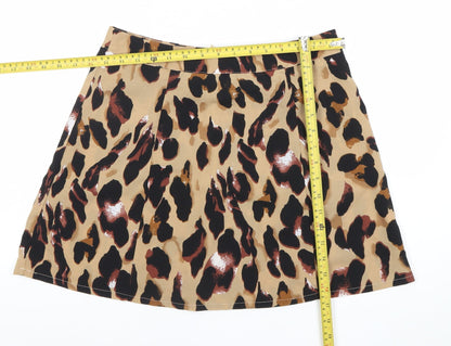 PrettyLittleThing Women’s Beige Leopard Print A-Line Skirt UK 12