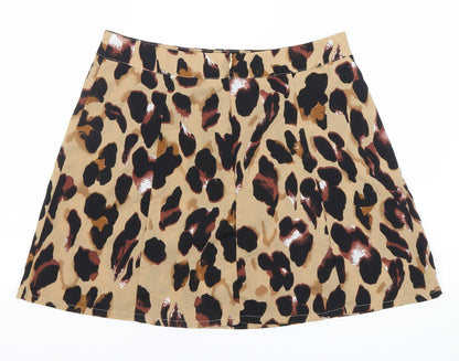PrettyLittleThing Women’s Beige Leopard Print A-Line Skirt UK 12