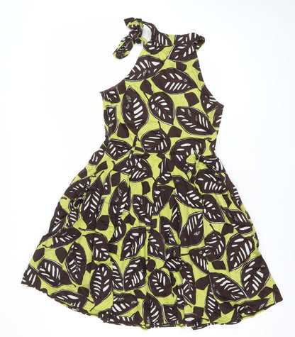 Axara Women’s Green Brown One Shoulder Cotton Summer Dress Size 10