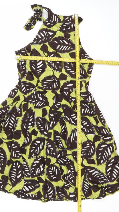 Axara Women’s Green Brown One Shoulder Cotton Summer Dress Size 10