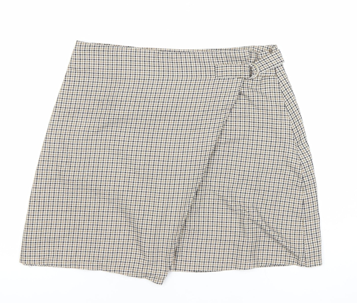 Cotton On Women’s Beige Check Wrap Skirt S Short Twill Casual