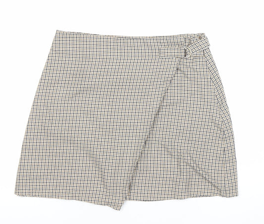 Cotton On Women’s Beige Check Wrap Skirt S Short Twill Casual
