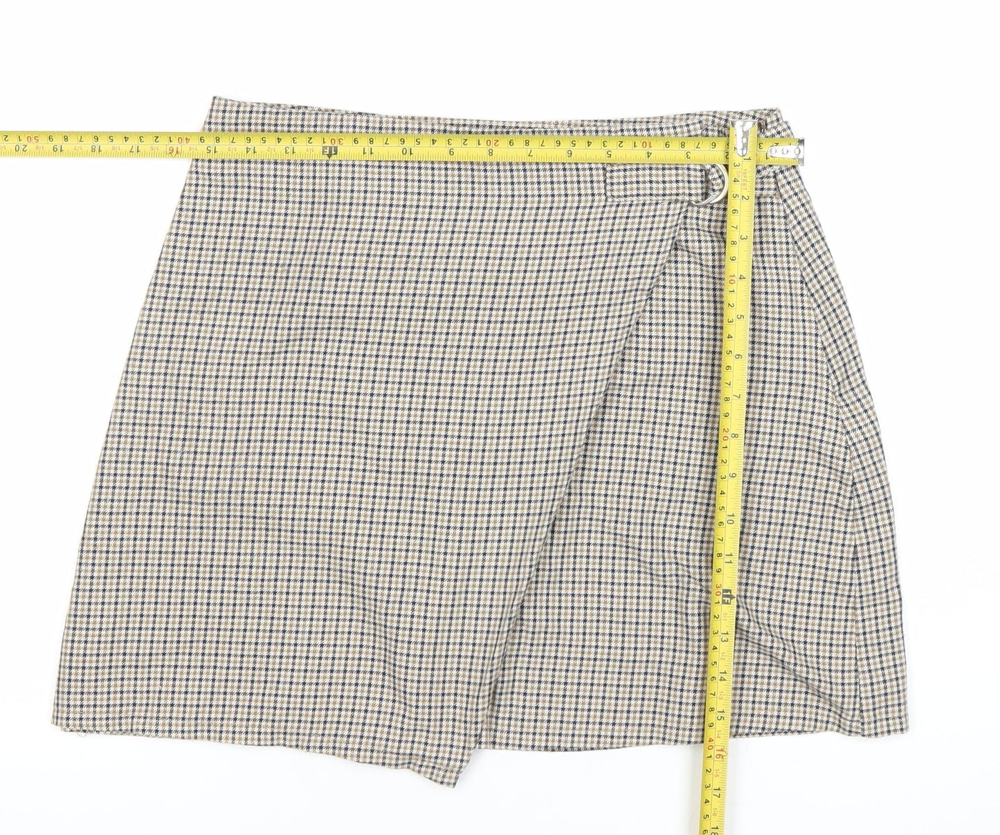 Cotton On Women’s Beige Check Wrap Skirt S Short Twill Casual