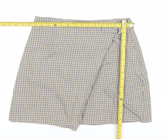 Cotton On Women’s Beige Check Wrap Skirt S Short Twill Casual