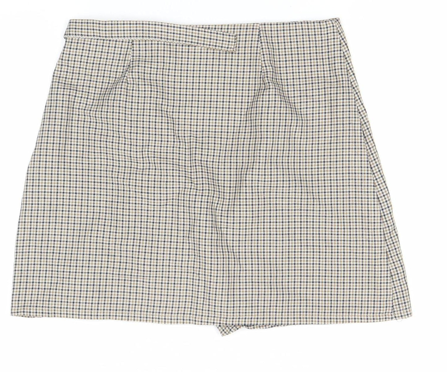 Cotton On Women’s Beige Check Wrap Skirt S Short Twill Casual