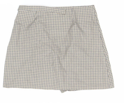 Cotton On Women’s Beige Check Wrap Skirt S Short Twill Casual