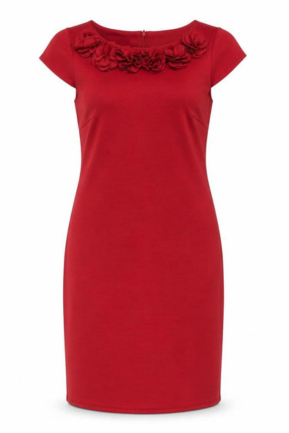 Laura Ashley Women Red Size 10 Sheath Dress Floral Appliqué Knee Length