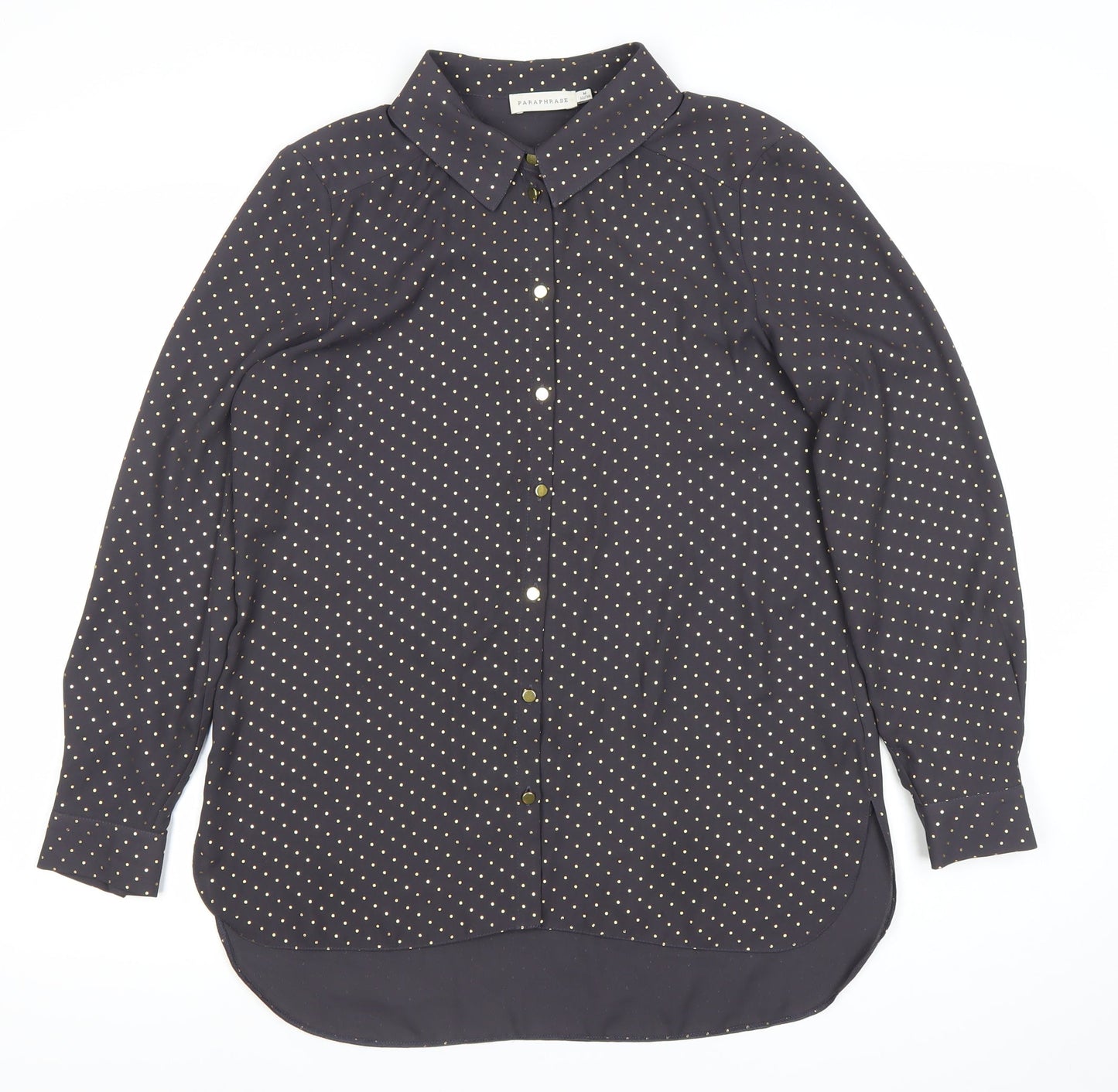 Paraphrase Womens Black Polka Dot Button Up Shirt Size 12