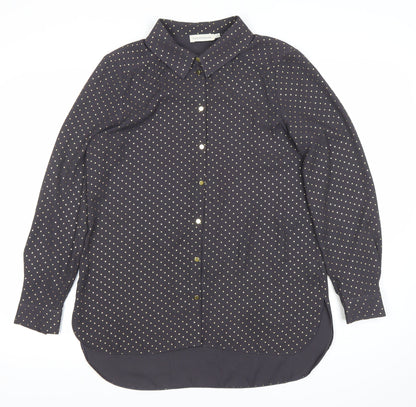Paraphrase Womens Black Polka Dot Button Up Shirt Size 12