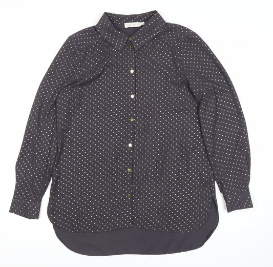 Paraphrase Womens Black Polka Dot Button Up Shirt Size 12