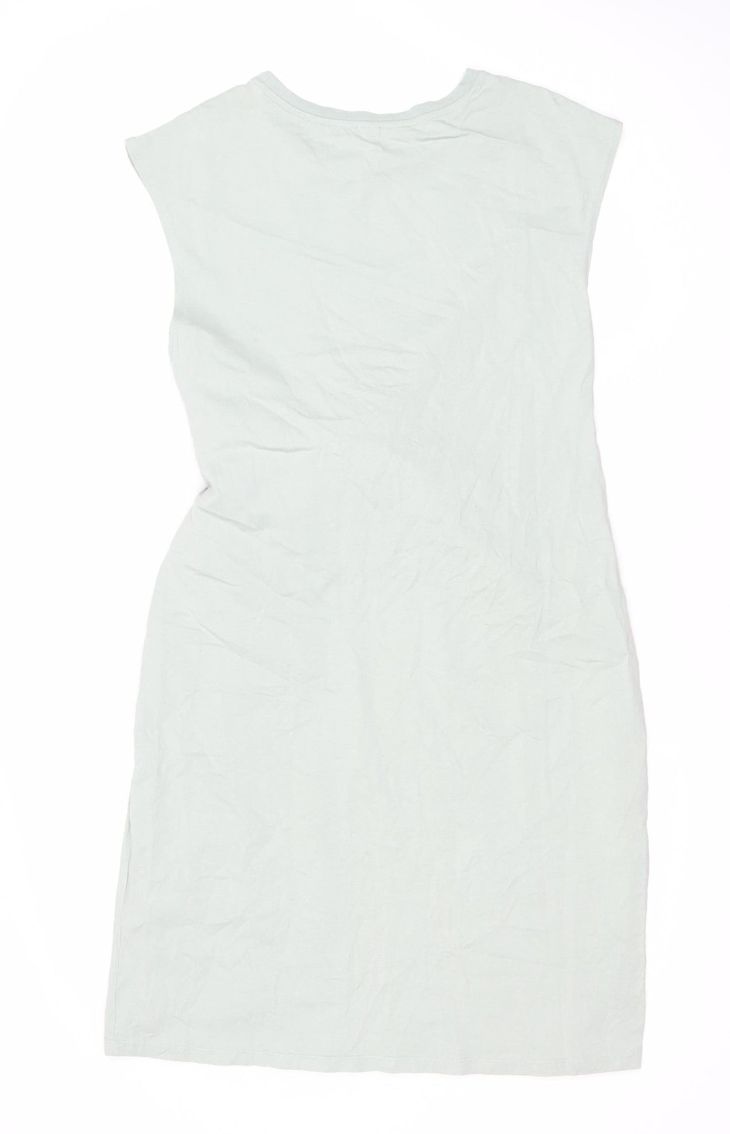 H&M Women’s Green Cotton Shift Tie Dress Size 14 Sleeveless Jersey