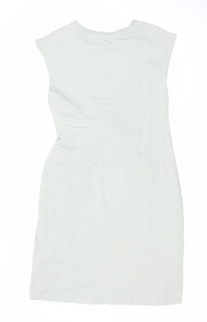 H&M Women’s Green Cotton Shift Tie Dress Size 14 Sleeveless Jersey