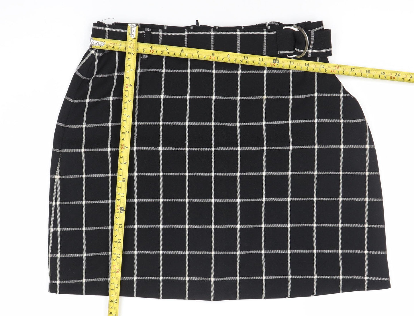 Peacocks Womens Black Check Pencil Skirt Size 14 Knee Length