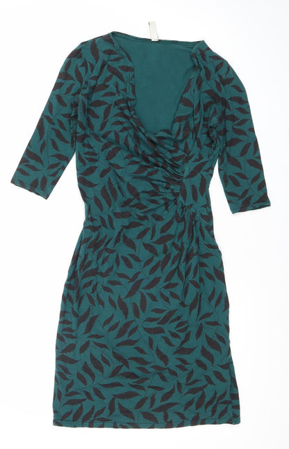 People Tree Women’s Green Floral Sheath Dress Size 8 Stretch Jersey