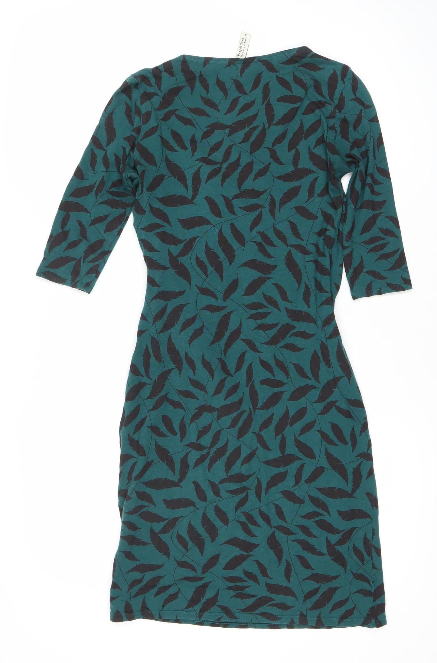 People Tree Women’s Green Floral Sheath Dress Size 8 Stretch Jersey