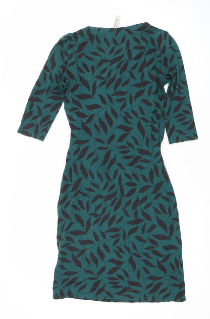 People Tree Women’s Green Floral Sheath Dress Size 8 Stretch Jersey