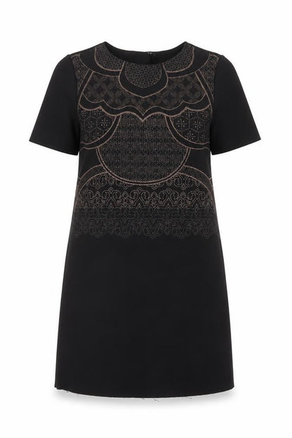 Zara Women Black Size 10 Embroidered Shift Dress Short Sleeve