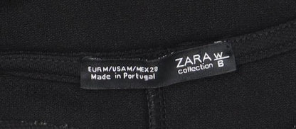Zara Women Black Size 10 Embroidered Shift Dress Short Sleeve