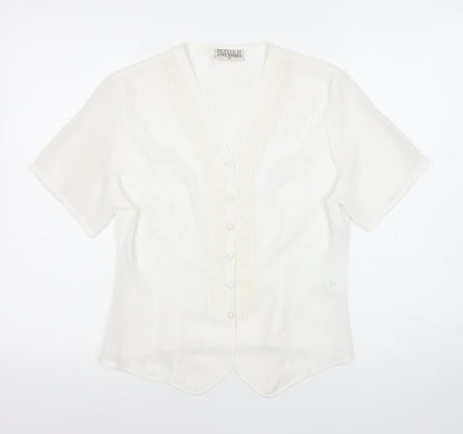 Anne Brooks Petite Womens Ivory Blouse Size 12 Short Sleeve V-Neck