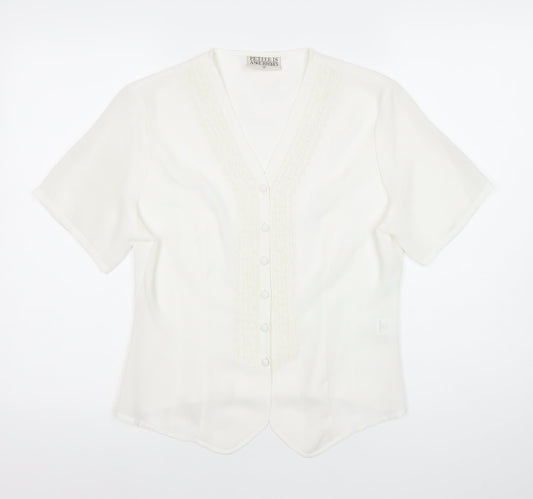 Anne Brooks Petite Womens Ivory Blouse Size 12 Short Sleeve V-Neck