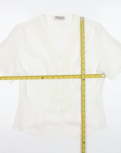 Anne Brooks Petite Womens Ivory Blouse Size 12 Short Sleeve V-Neck