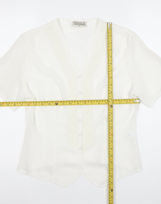 Anne Brooks Petite Womens Ivory Blouse Size 12 Short Sleeve V-Neck