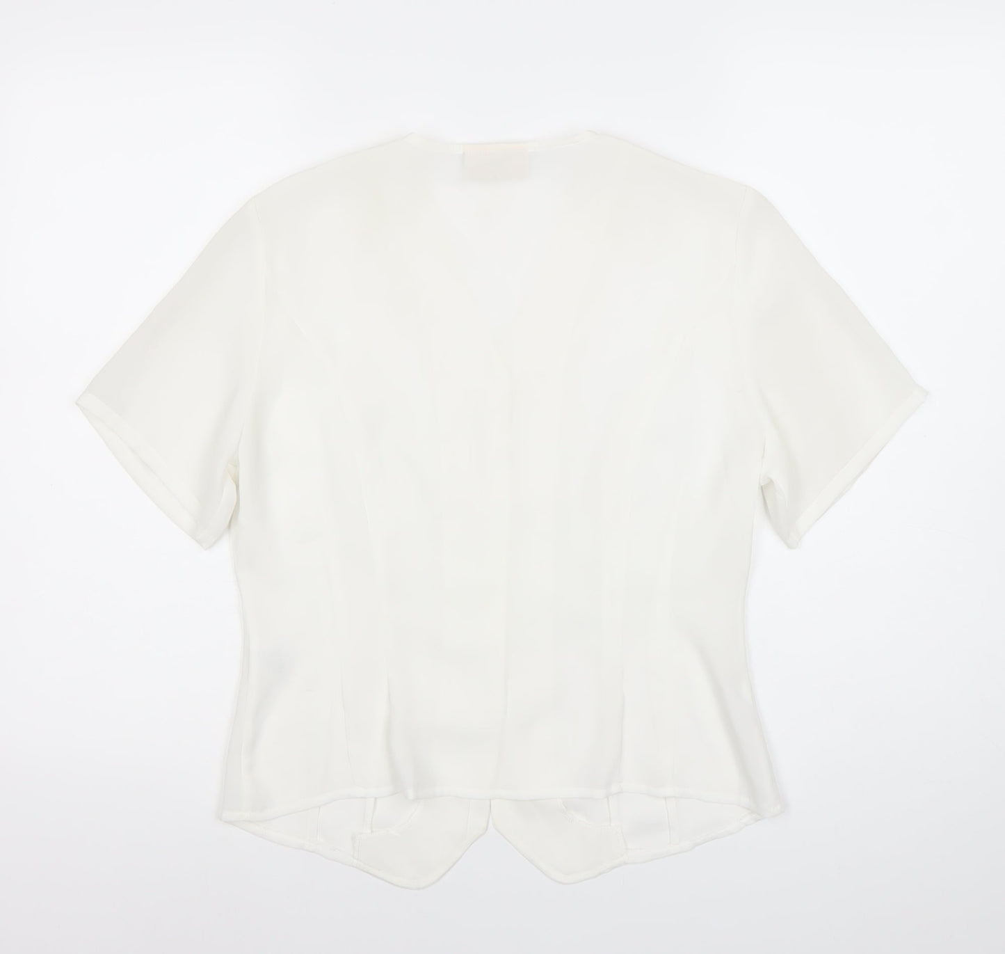 Anne Brooks Petite Womens Ivory Blouse Size 12 Short Sleeve V-Neck