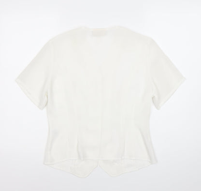 Anne Brooks Petite Womens Ivory Blouse Size 12 Short Sleeve V-Neck
