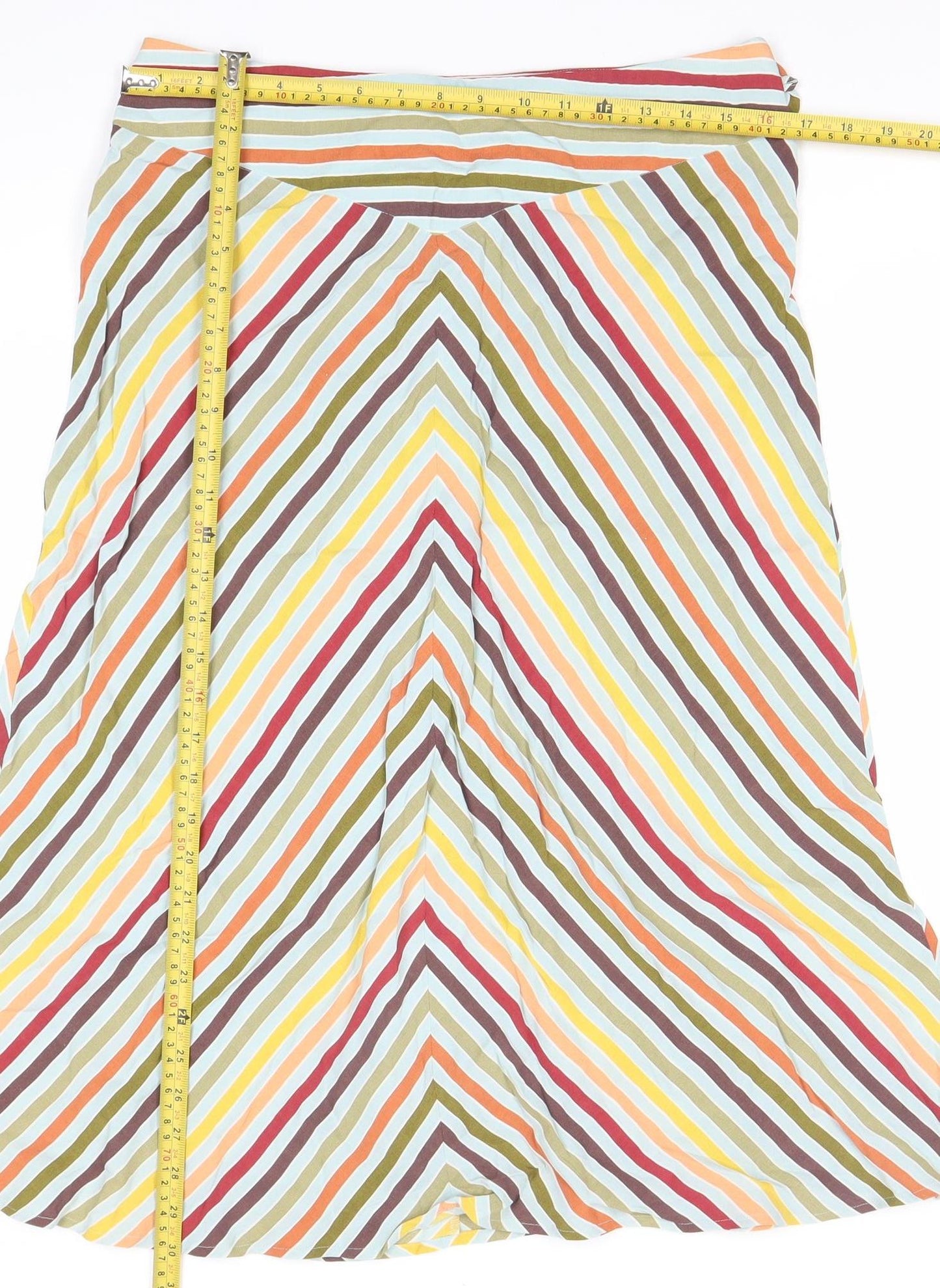 Marks and Spencer Womens Multicoloured Striped Midi A-Line Skirt Size 12