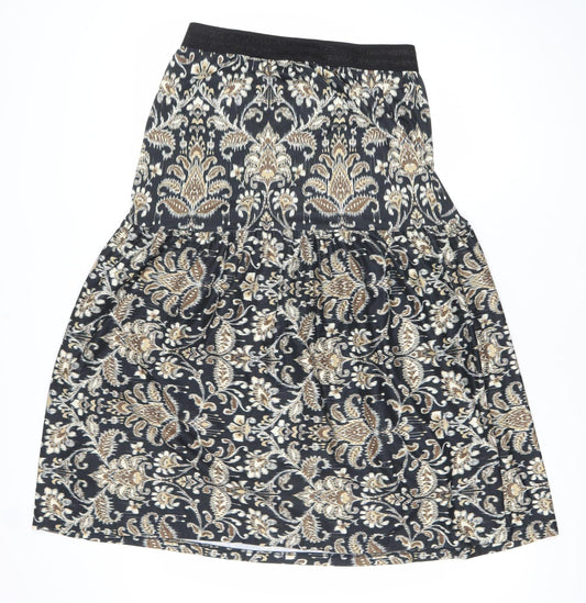 Luxzuz Women’s Black Gold Knee Length Stretch Skirt One Size