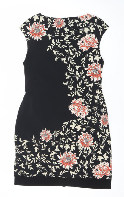 Wallis Womens Black Floral Sheath Dress Size 12 Sleeveless Knee Length