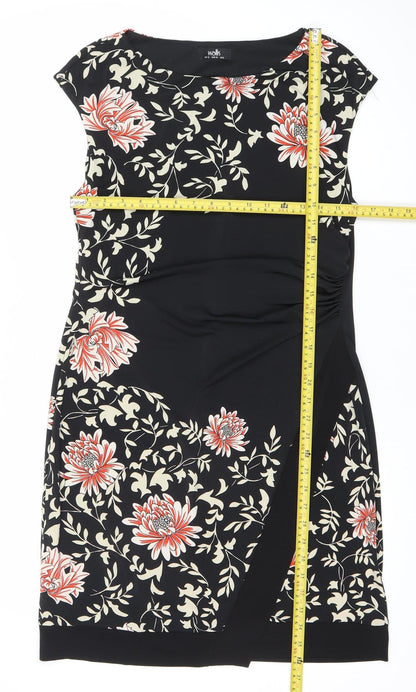 Wallis Womens Black Floral Sheath Dress Size 12 Sleeveless Knee Length