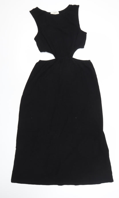 Next Women’s Black Cotton Midi A-Line Cut Out Scoop Dress Size 12