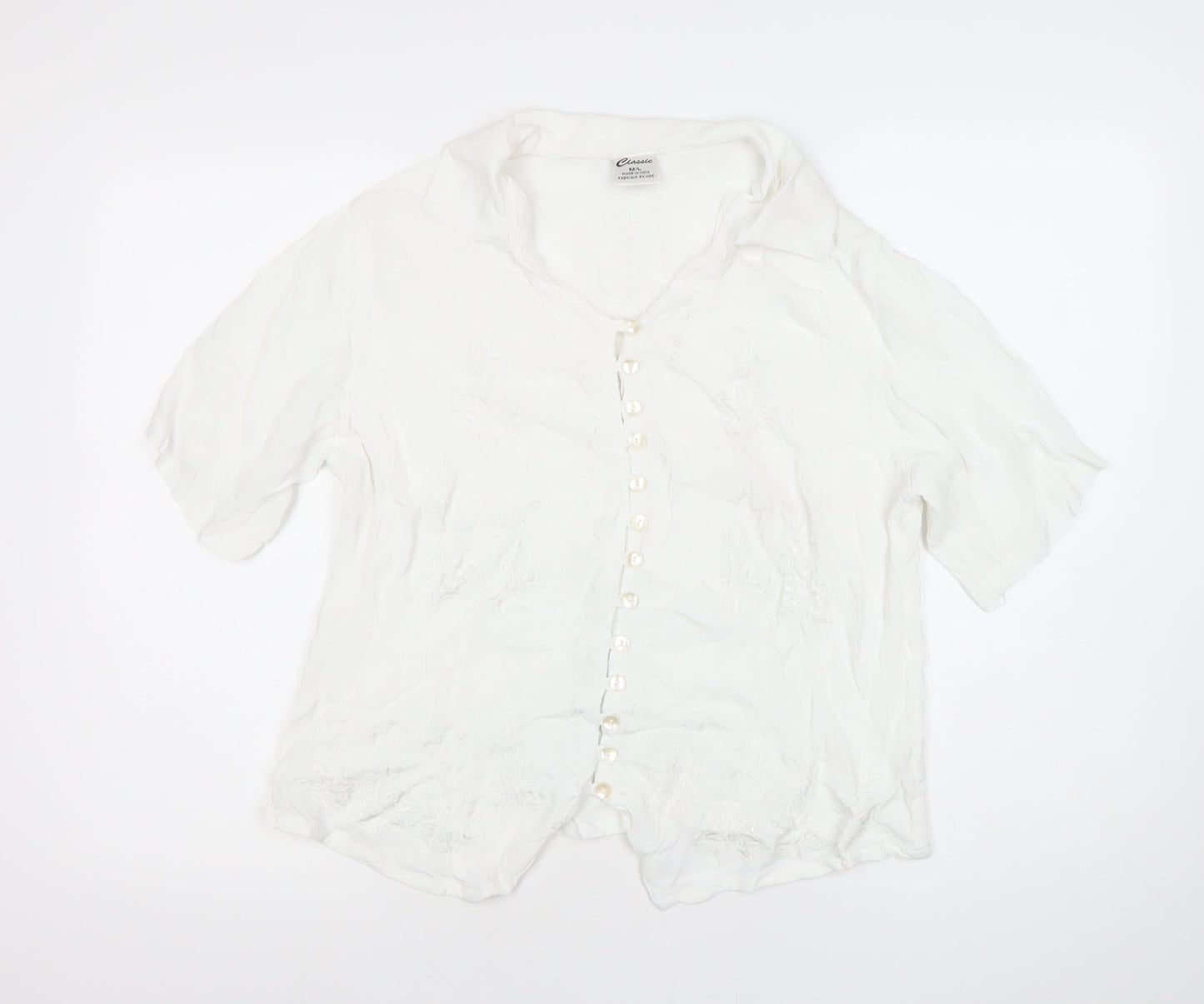 Womens UK Size M Classic White Blouse Button-Up