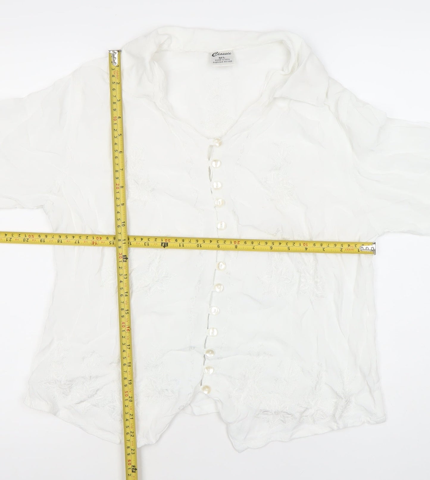 Womens UK Size M Classic White Blouse Button-Up