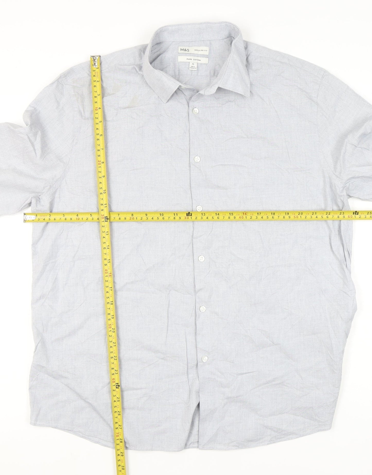 Marks and Spencer Men's Grey XL 44-46" Regular Fit Cotton Shirt
