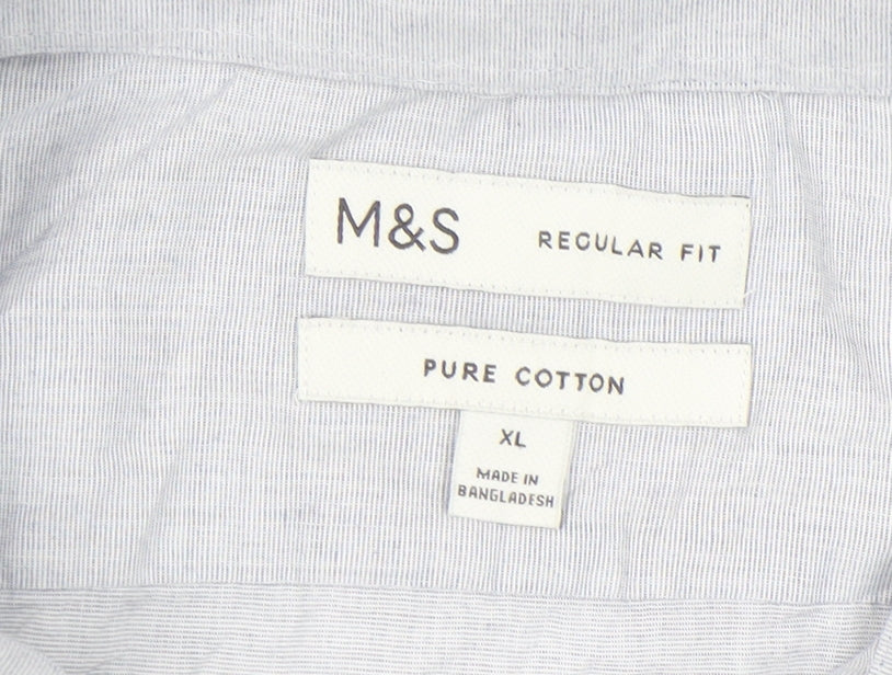 Marks and Spencer Men's Grey XL 44-46" Regular Fit Cotton Shirt