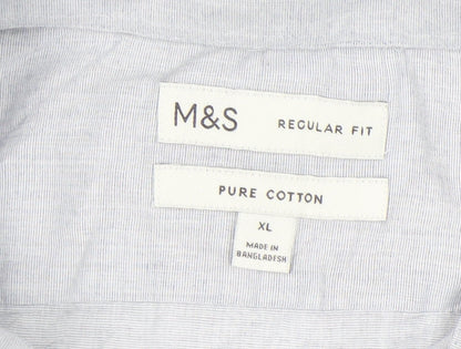 Marks and Spencer Men's Grey XL 44-46" Regular Fit Cotton Shirt