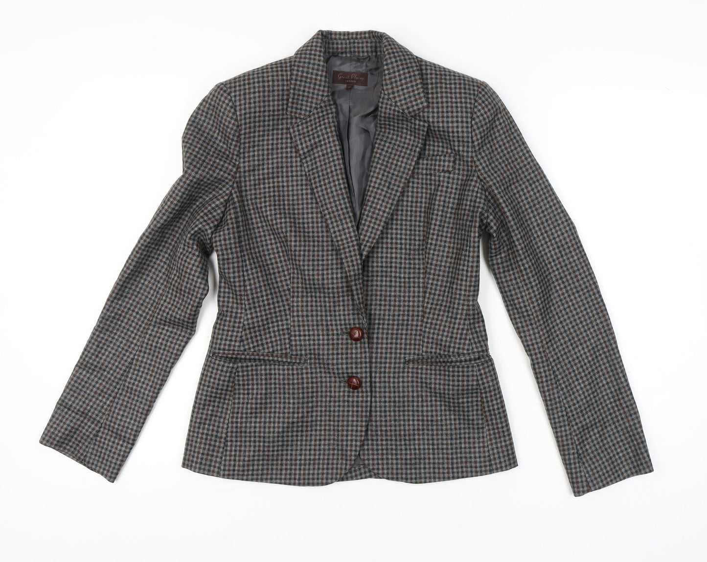Great Plains Women Grey Wool Check Blazer XS Slim Fit Workwear